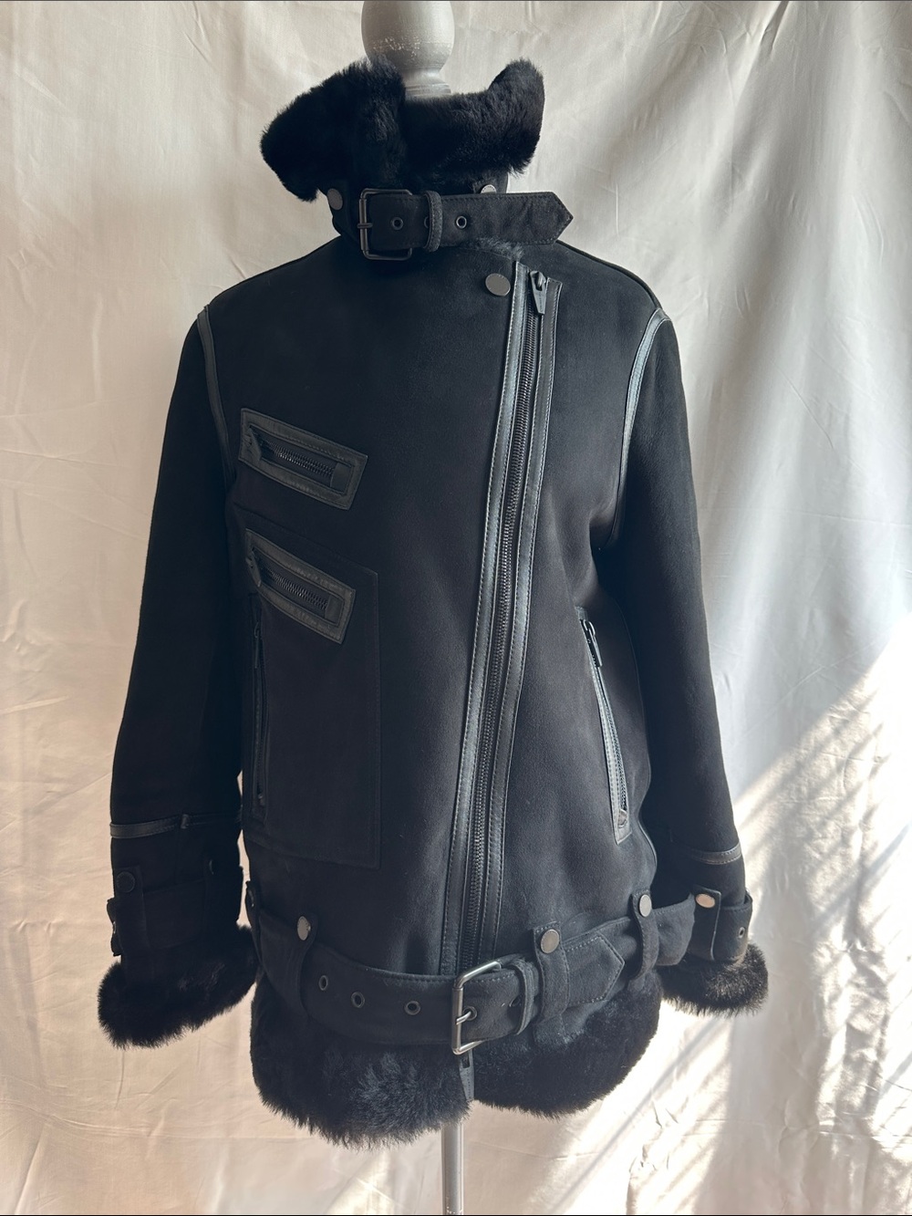 The Arrivals Moya IV Shearling Moto Jacket in Space Black